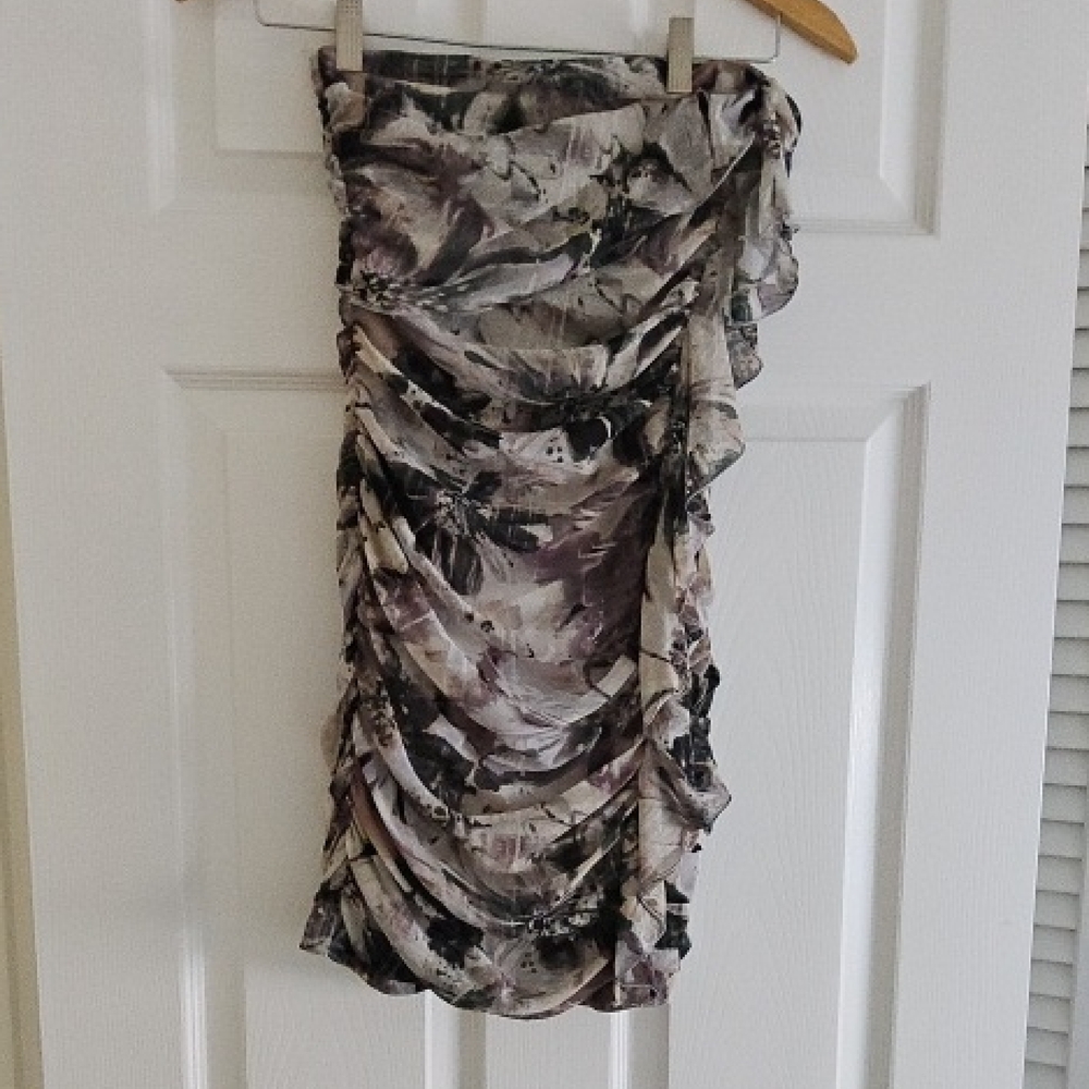Abstract Print Ruched Dress